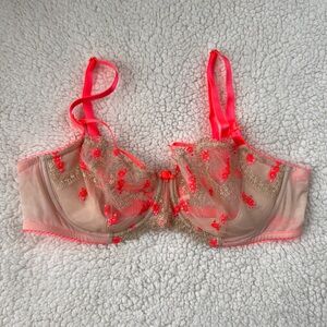 Victoria's Secret pink, coral & beige unlined Demi bra.